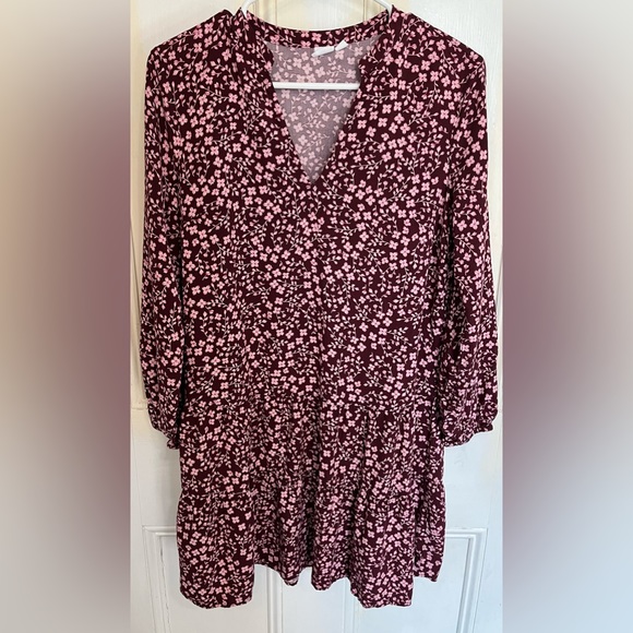 GAP Dresses & Skirts - Gap l V Neck Burgundy Patterned Floral Boho Midi Dress